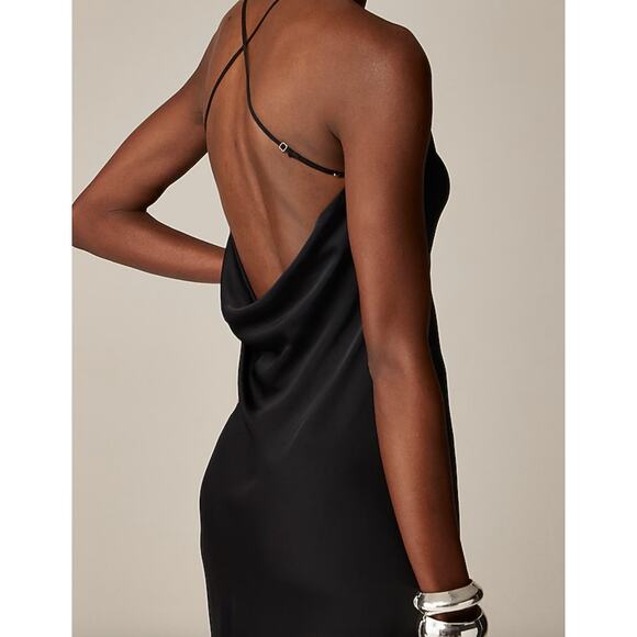J.Crew Collection Cowlback Slip Dress Satin Viscose Evening Long Black US 18 NWT - Picture 3 of 12